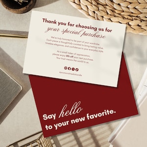 Printable Elegance Burgundy Red Thank You Card Template, Canva Editable 6"x4" for Business, Clothing Store, Luxury Products, Package Insert