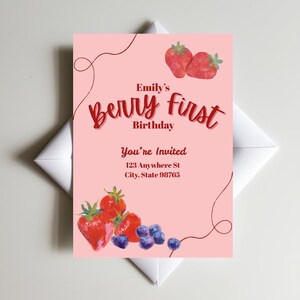 Convite de aniversário personalizável - Cartão de primeiro aniversário Berry