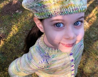 Linnea in Monet's Garden | classic cropped cardigan & beret knitting pattern | 6 mo - 12 yrs