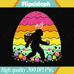 Retro Easter Big-foot Sasquatch Bunny Egg Hunt Png, Easter Big-foot Png, Bunny Ears Sasquatch Png, Easter Egg Hunt Png, Happy Easter Day Png