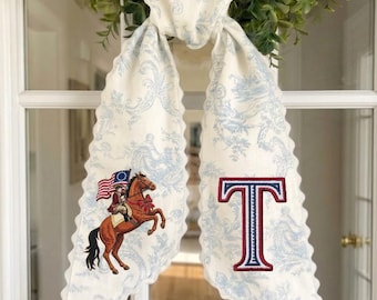 Luxury Toile Wreath Sash | Custom Equestrian Monogram Door Bow | Patriotic Front Door Decor