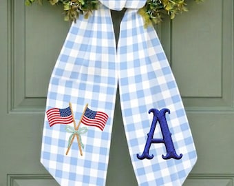 Bandera personalizada de Estados Unidos para puerta, guirnalda con nombre personalizado, elegante decoración patriótica para la puerta principal.