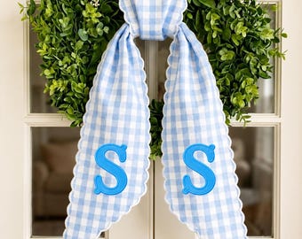 Custom Monogram Wreath Sash for Front Door, Personalized Summer Door Ribbon Decor