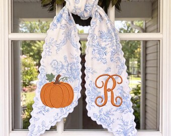 Embroidered Halloween Wreath Sash – Ghost, Candy Corn, Orange Stripes, Black Scalloped Edge