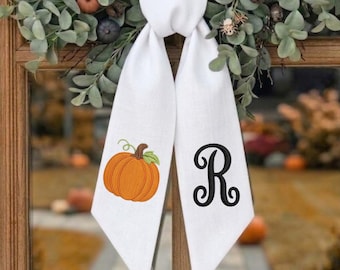 Personalized Pumpkin Wedding Chair Sashes, Fall Monogram Chair Decor, Embroidered Autumn Wedding Bows
