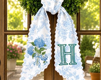 Personalized Hydrangea Door Sash for Wreath, Vintage Style Spring Summer Decoration