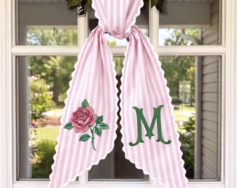 Personalized Pink Embroidered Floral Sash, Custom Ribbon Bridal Shower Accessory