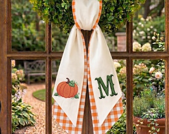 Personalized Fall Sash – Embroidered Pumpkin & Orange Gingham
