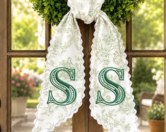 Custom Monogram Wreath Sash for Front Door, Elegant Summer Door Ribbon Decor