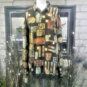 Vintage 80&#39;s ALAN STUART men&#39;s Abstract Block long sleeve Shirt - 4XL