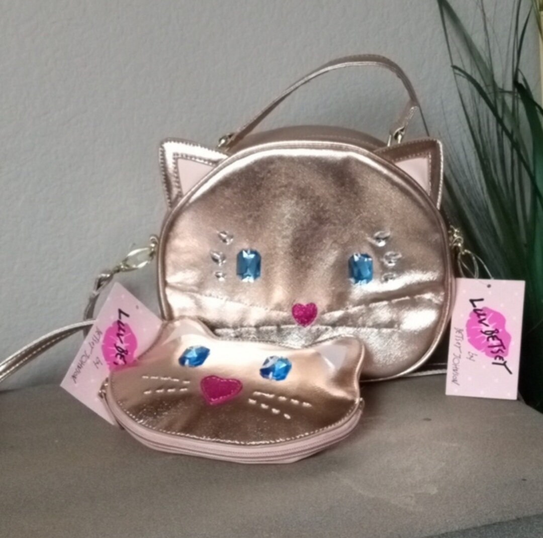 BETSEY JOHNSON Rose Gold Kitty Cat Purse and Clutch Set. - Etsy display picture 1