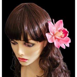Elegant DOUBLE Orchid Hair Clip, Fabric Tropical Flower, Metal Clip