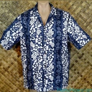 ALI&#39;I FASHION mens Hawaiian Hibiscus Foliage Stripe Print Shirt - 2XL