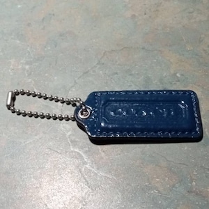 COACH Blue Patent Leather Fob w/ Silver Toned Ball Chain Purse Fob.