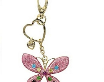 BETSEY JOHNSON Jeweled Butterfly Key Ring Fob Clip Purse Charm.