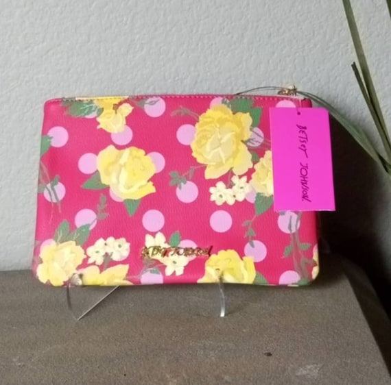 Vintage Betsey Johnson Y2K Handbag Black Pink Rosebud Floral Clear