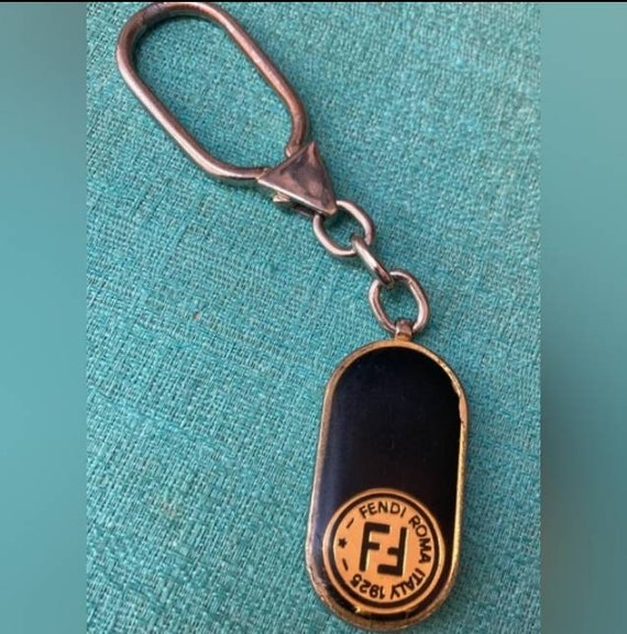 Vintage FENDI Gold, Black, Silver Toned Brass Keyring… - Gem