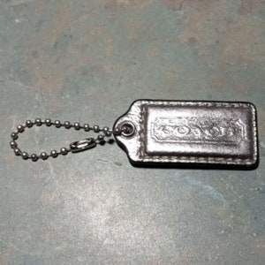 COACH Silver Leather 2&quot; x 1&quot; Purse Fob Hang Tag Charm.