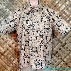 HONOLULU SHIRT WORKS mens Hawaiian Floral Foliage Tapa Block Print Shirt - Large
