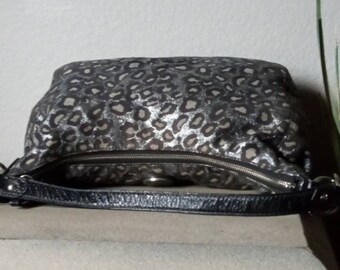 Coach purse black and silver leopard print best sale
