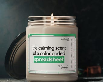 Personalized Coworker Office Candle Gift, Calming Scent of a Color Coded Spreadsheet, CPA Gift, Funny Accountant Gift, Data Analyst Gifts