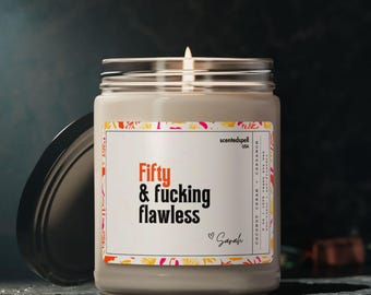 Personalisierte 50. Geburtstagsgeschenk, benutzerdefinierte lustige 50. Geburtstagskerze, lustige Kerzen für Geburtstage, 50. Geburtstag Frauen, Fifty & Flawless