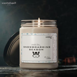 Personalized Snowboarding Season Candle, Custom Name Candles, Gifts for Snowboarder, Snowboarding Couples, Christmas Present, Winter Gift