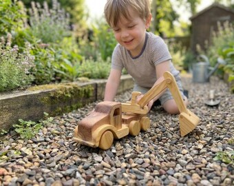 Wooden Digger Toy | Natural Wood Construction Vehicle | Montessori Inspired | Toddler Truck Gift| Educational toy