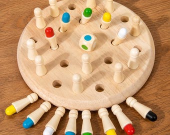 Wooden Memory Matching Game for Kids – Colour Recognition Game, Montessori Learning, Family Game, Wooden Peg Toy