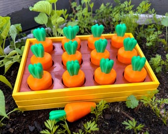 Jogo da Memória Montessori com Cenouras – Brinquedo de Madeira para Jardim com Dados