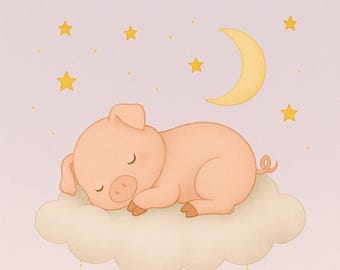 Snuggle Up Little One - Baby Schwein Kinderzimmer Kunst | Schläfriges Schweinchen Aquarell Printable | Gender Neutral Bauernhof Tier Babyzimmer Dekor