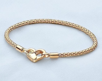 18Kゴールドハートブレスレット：ミニマルデザイン、彼女へのギフト