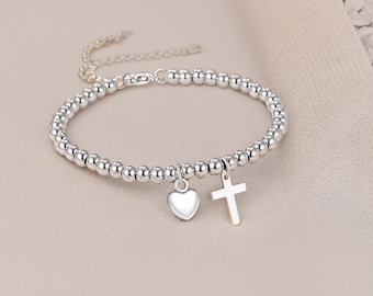 シルバークロスブレスレット、ストレッチビーズブレスレット