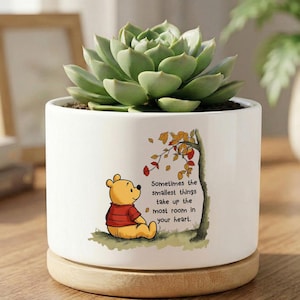 Indoor Planter Pot, Cute Quote Succulent Planter, Plant Lover Gift, Winnie Inspired Nursery Decor, Cozy Shelf And Desk Decoration