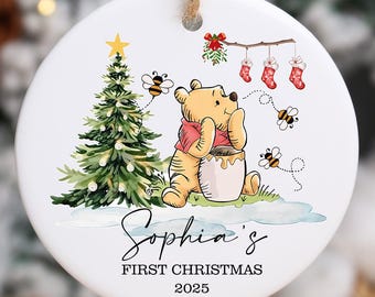 Personalized Pooh Ornament, Custom First Christmas Ornament, Personalized Name Christmas Ornament Winnie the Pooh Baby Shower Gift Baby Gift