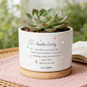 Vaso de suculentas personalizado para a tia, presente personalizado para a tia da sobrinha/sobrinho, presente de agradecimento para aniversário ou Dia das Mães com mensagem sincera.