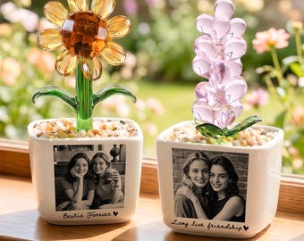 Personalisierter Glasblumentopf mit Foto der besten Freundin, Geburtstagsgeschenk für die beste Freundin, individuelles Freundschaftserinnerungsstück