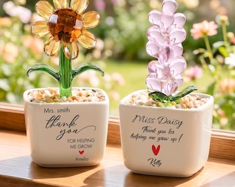 Personalized Glass Plant Pot, Custom Kindergarten Teacher Appreciation Gift, Thank You for Helping Me Grow, End of Year Teacher Gift