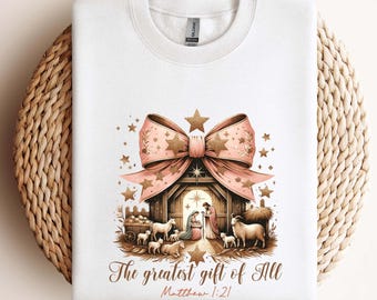 The Greatest Gift of All Shirt, Christmas Family Shirt, Christian Christmas T-shirt, Religious Holiday Gift, Christmas Bible Verse Shirt