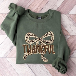 Coquette Thankful Bow Sweatshirt, Coquette Turkey Sweatshirt, Thanksgiving Turkey Sweatshirt, Thankful Gift, Womens Thanksgiving Sweatshirt