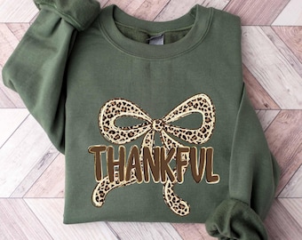 Coquette Thankful Bow Sweatshirt, Coquette Turkey Sweatshirt, Thanksgiving Turkey Sweatshirt, Thankful Gift, Womens Thanksgiving Sweatshirt