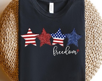 Camiseta de mujer del 4 de julio, camiseta con brillo de estrella, camiseta del 4 de julio, camiseta de la independencia, camiseta patriótica, camiseta del 4 de julio, cuatro de julio