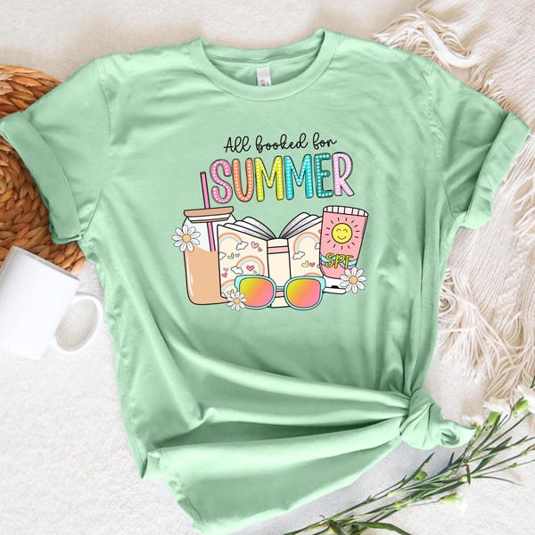 All Booked For Summer Bella Canvas T-Shirt, Bookish Summer Tee, Bookworm Gift, Teacher Shirt, Summer Reading, Booktrovert, Librarian Shirt