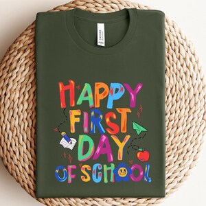 Camiseta &quot;Feliz primer día de clases&quot;, regalo para maestros, regalo para maestros, maestro de jardín de infantes, agradecimiento a los maestros, camiseta de regreso a clases