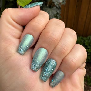 Mint Green Glitter Custom Handmade Press On Nails - Any Shape, Extra Short to Long