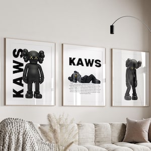 Kaws Poster Set of 3, Black Kaws Prints, Hypebeast Kaws Art Prints, Digital Download, Kaws Poster Prints, Kaws Figure Printable Wall Art
