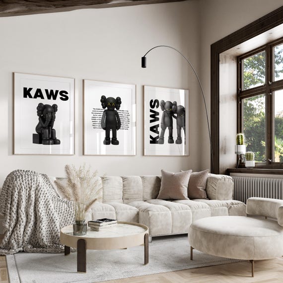 Kaws Poster Set of 3, Black Kaws Prints, Hypebeast Kaws Art Prints, Digital Download, Kaws Poster Prints, Kaws Figure Printable Wall Art