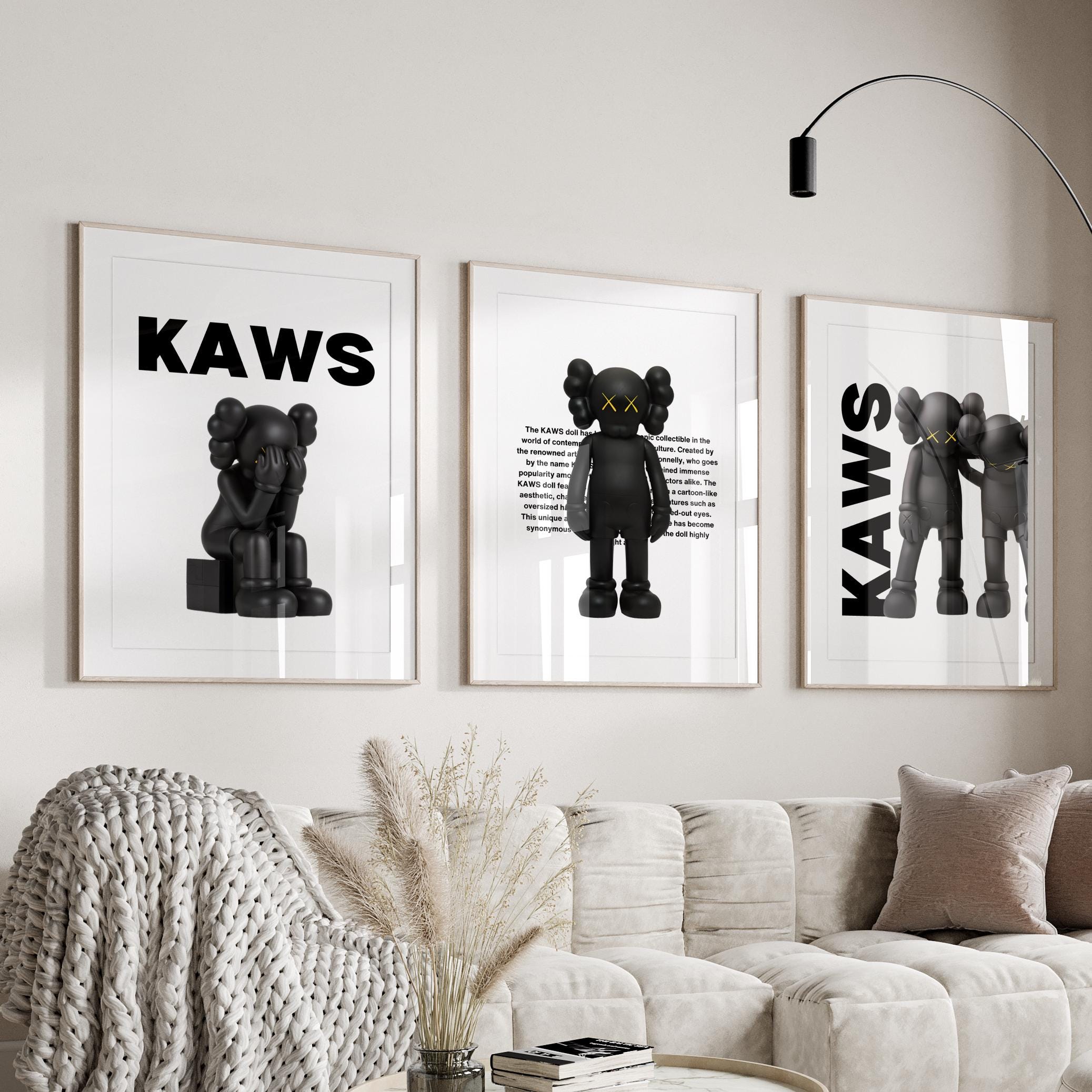 Kaws Poster Set of 3, Black Kaws Prints, Hypebeast Kaws Art Prints, Digital Download, Kaws Poster Prints, Kaws Figure Printable Wall Art