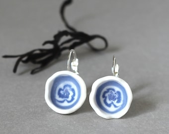 Blue flower Porcelain earrings “Hepatica”. Free shipping.