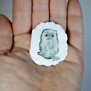 Porcelain brooch Totem. Owl. Unique handmade piece of porcelain jewelry. Gift for a teacher. Porcelain Brooch Featuring a Wise Owl. image 8